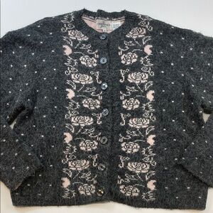 Vintage Christopher Knit Cardigan Sweater Fuzzy Floral Pattern Womens Sz M